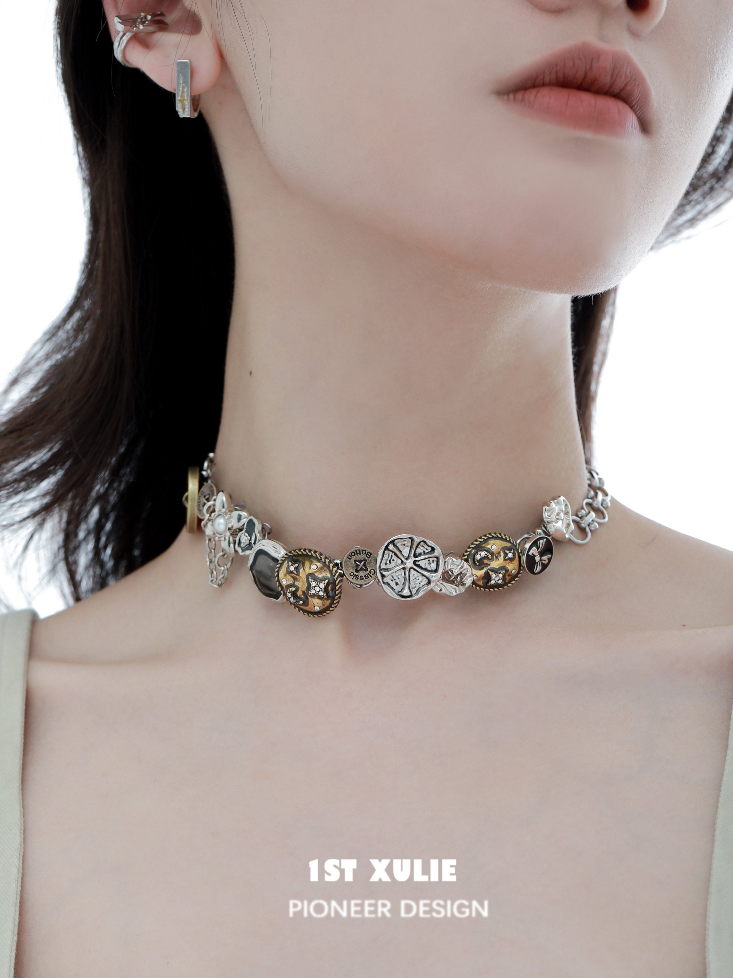 1STXULIE Star Meteor Collection Niche Retro Gothic Choker Necklace T4736