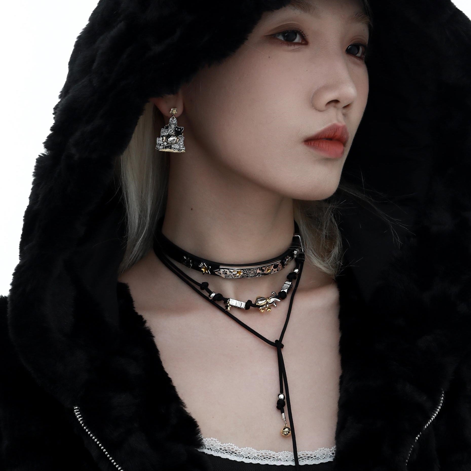 1STXULIE Bad Cat Collection Niche Gothic Choker Necklace T4499