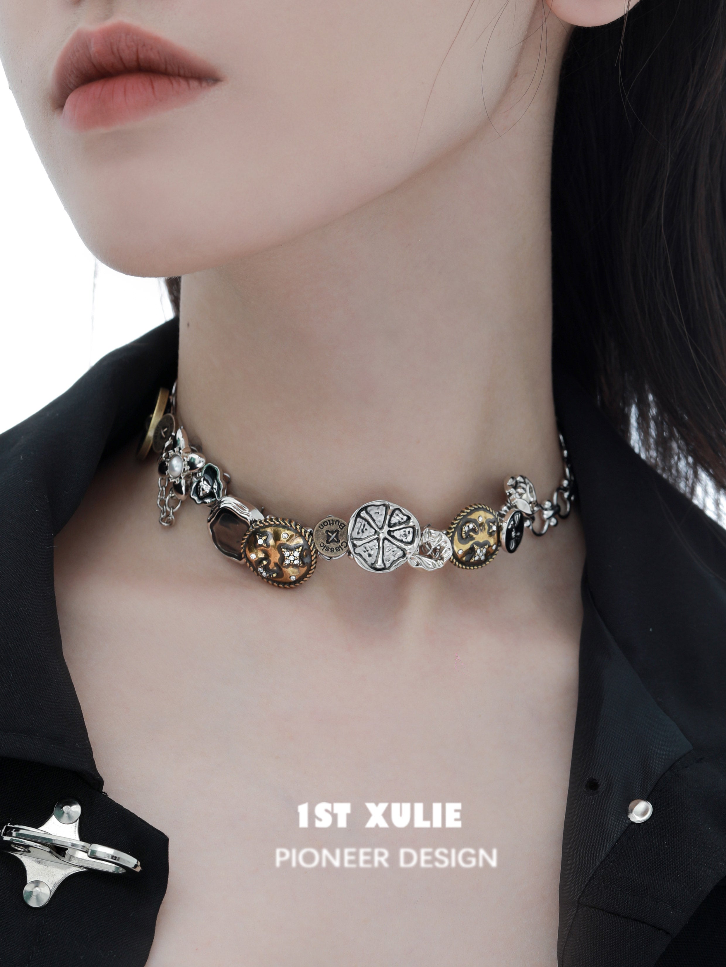1STXULIE Star Meteor Collection Niche Retro Gothic Choker Necklace T4736