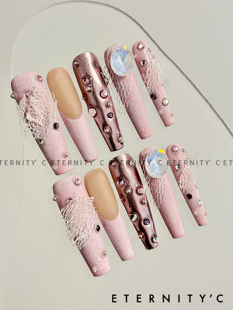 ETERNITY'C Handmade Custom Cowboy Sweetheart Pressed On Wearable Nails T5009