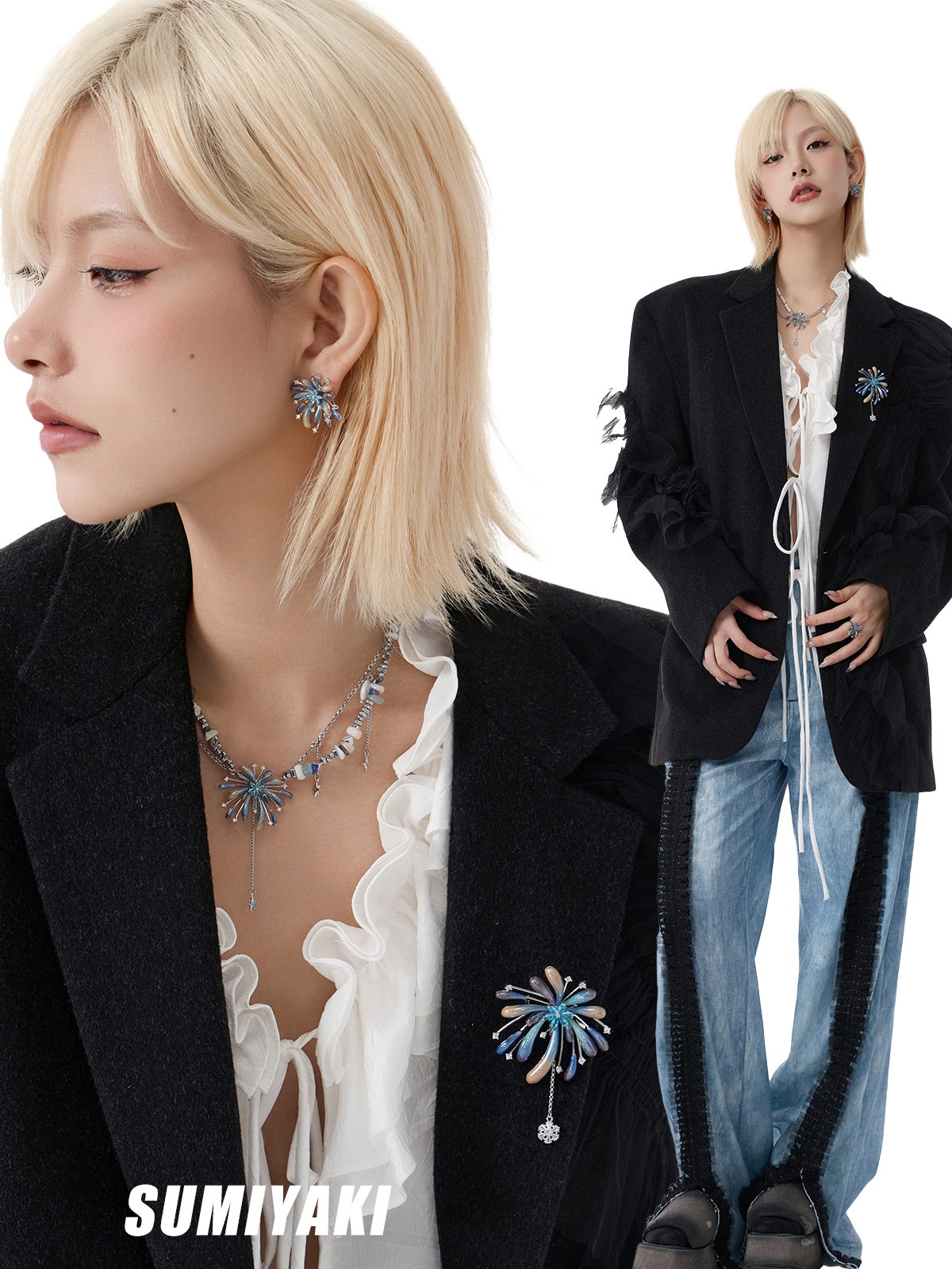 SUMIYAKI Fireworks Collection Unique Handmade Clip-on Earrings T4745