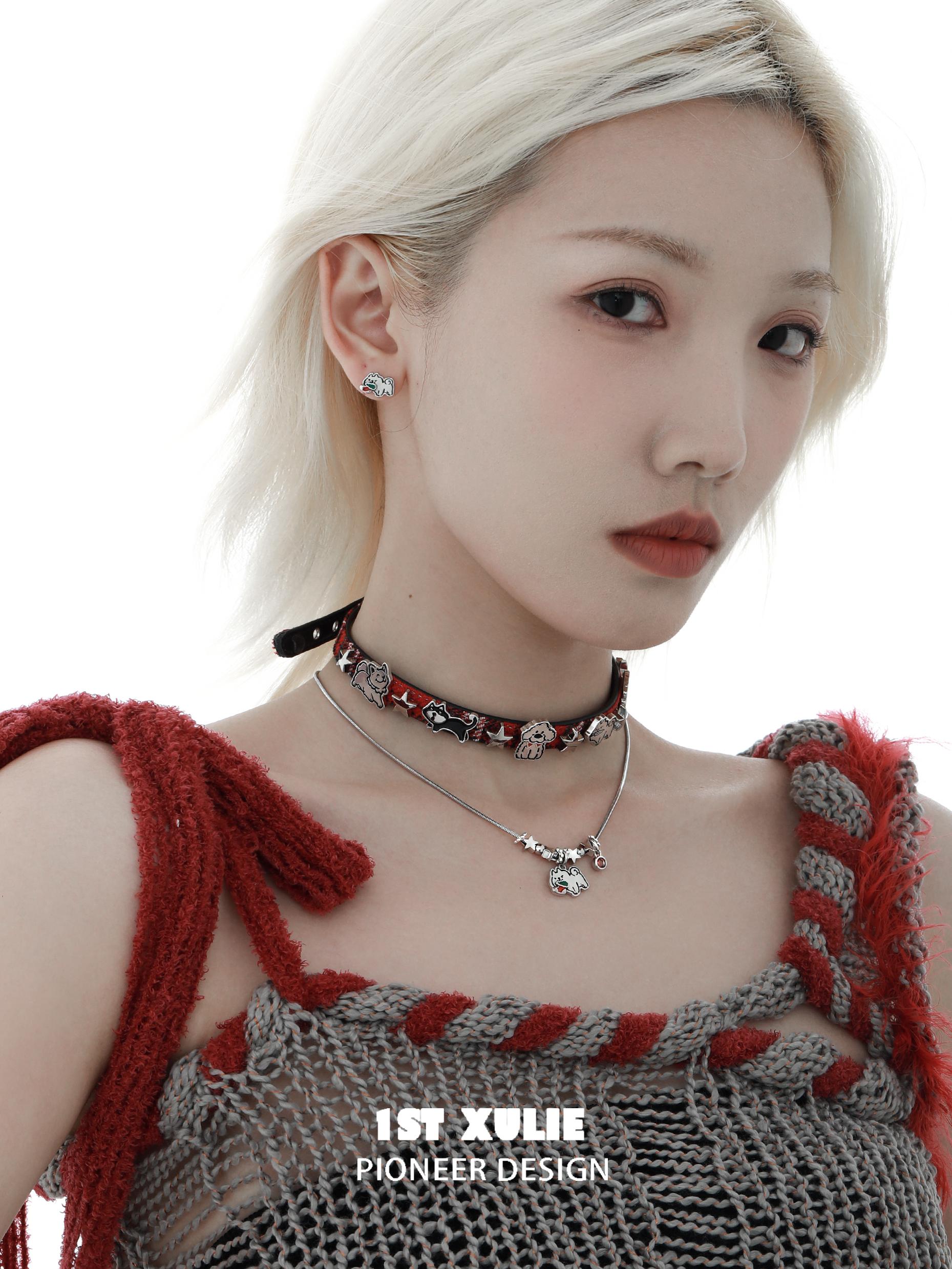 1STXULIE Happy Puppy Collection Niche Gothic Choker Necklace T4697