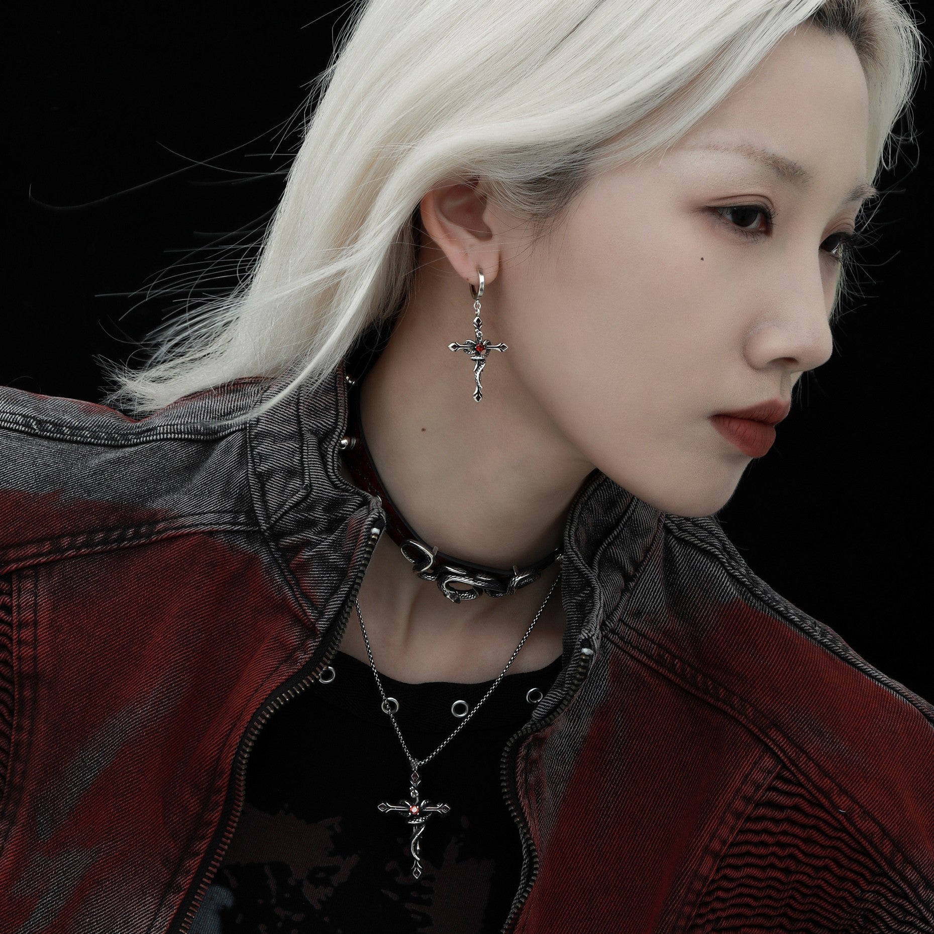 1STXULIE Hunting Collection Niche Snake Leather Gothic Choker Necklace T4496