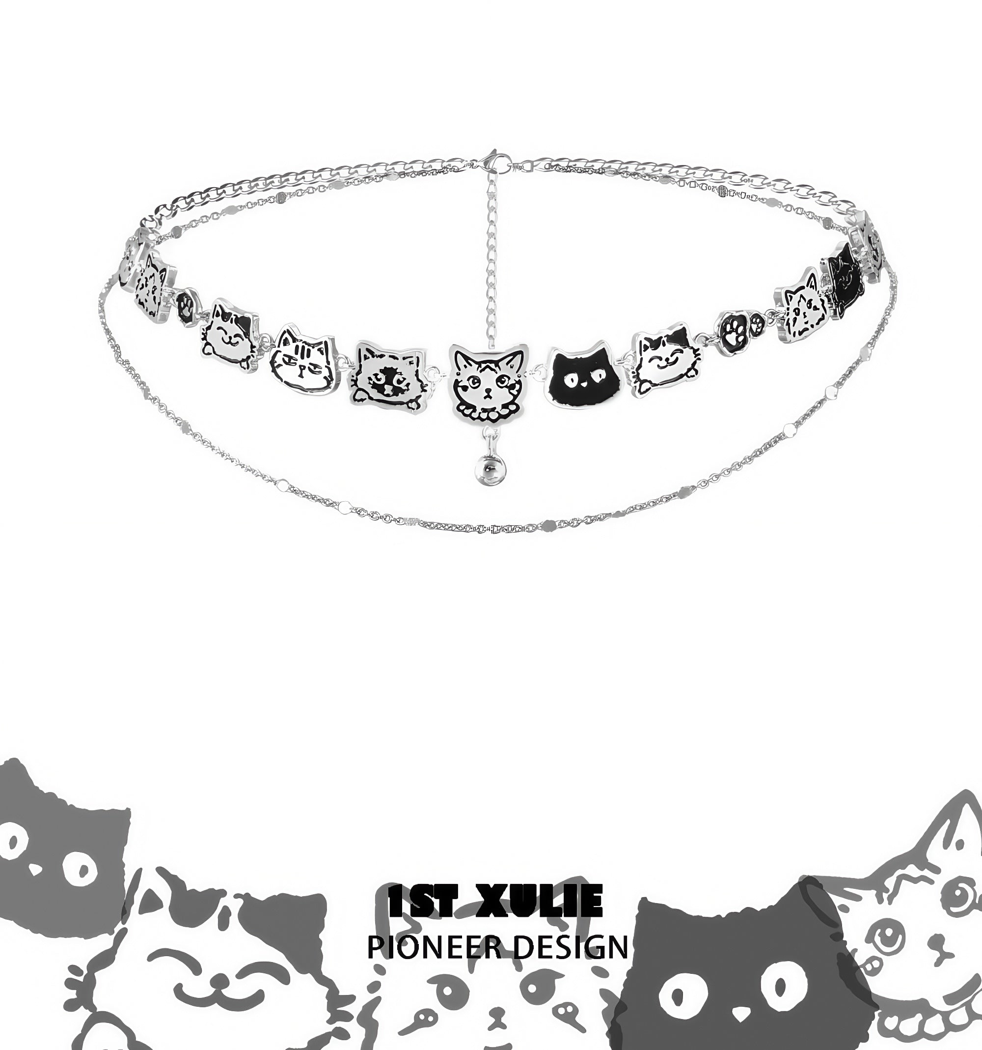 1STXULIE Graffiti Kitten Collection Niche Cool Choker Necklace T4497