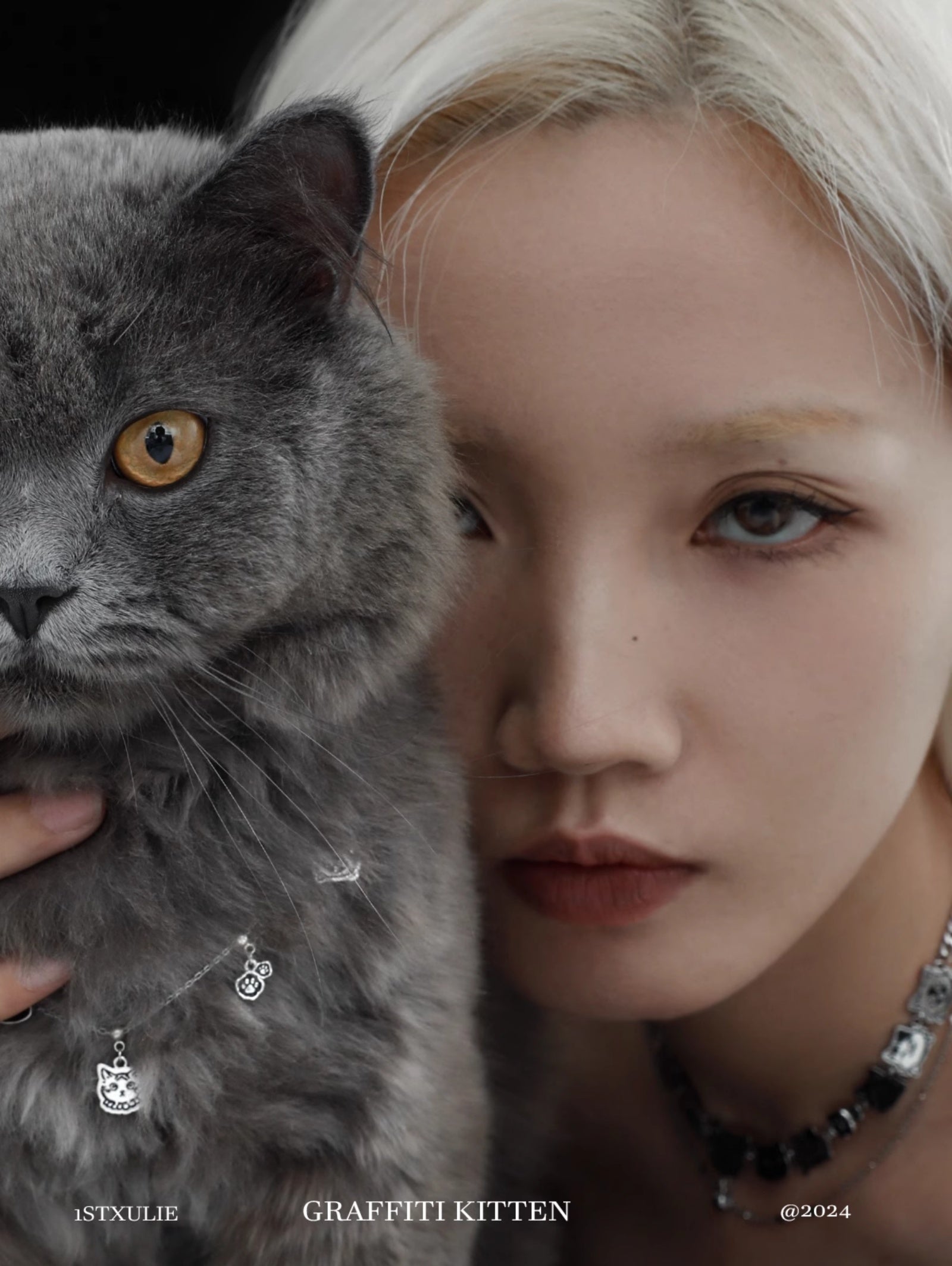 1STXULIE Graffiti Kitten Collection Niche Cool Choker Necklace T4497