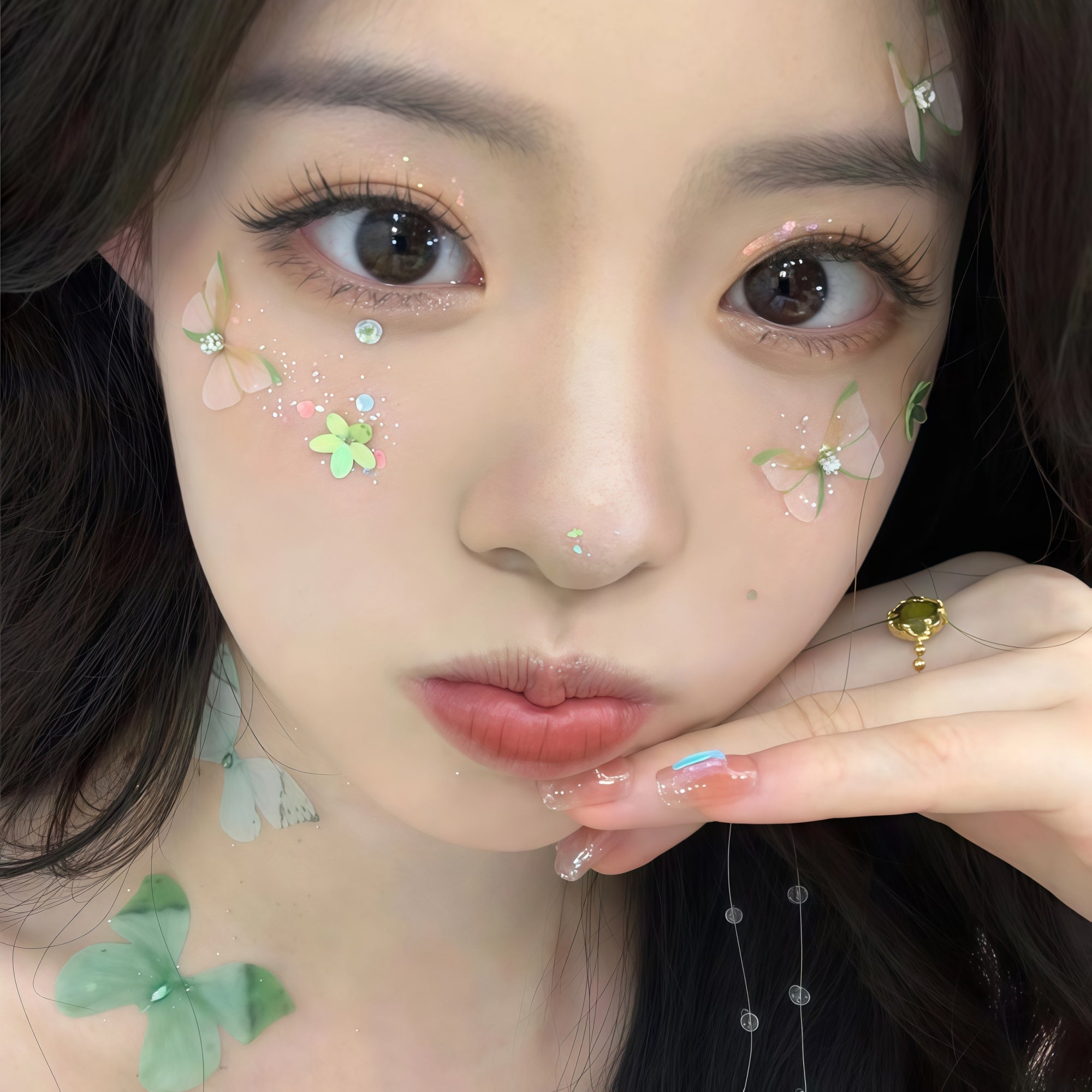 AmazingGirl Glittery Sequin Pearl Butterfly Face Makeup Stickers T5907