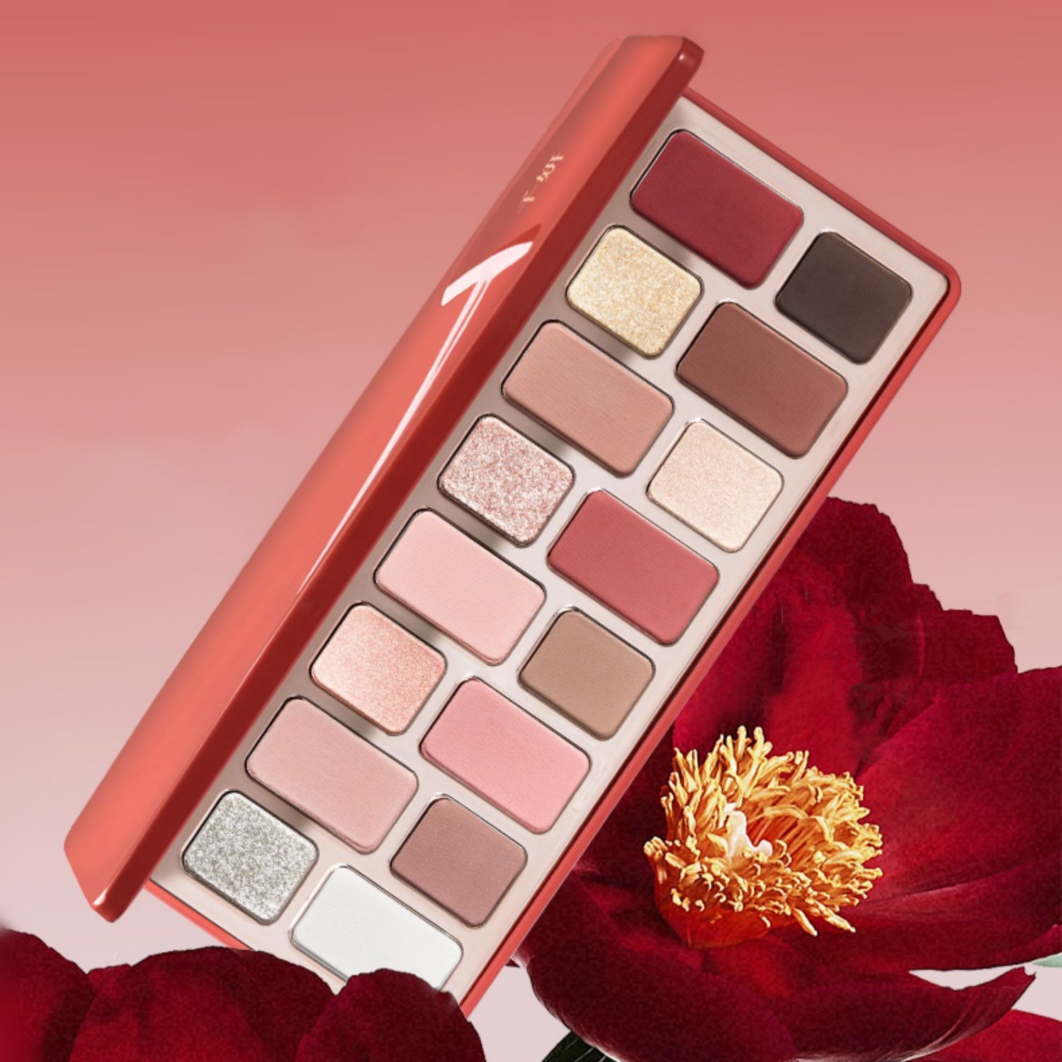 QianYan Red Camellia In Snow 16-Color Eyeshadow Palette T4193