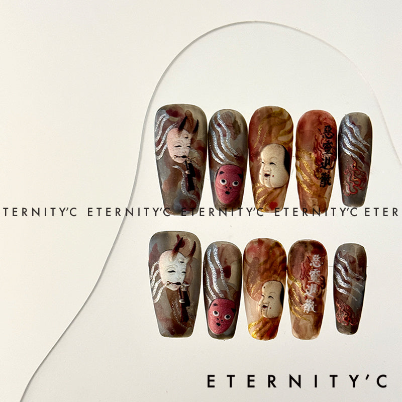 ETERNITY'C Handmade Custom Ukiyo-e Ghosts Pressed On Wearable Nails T5006