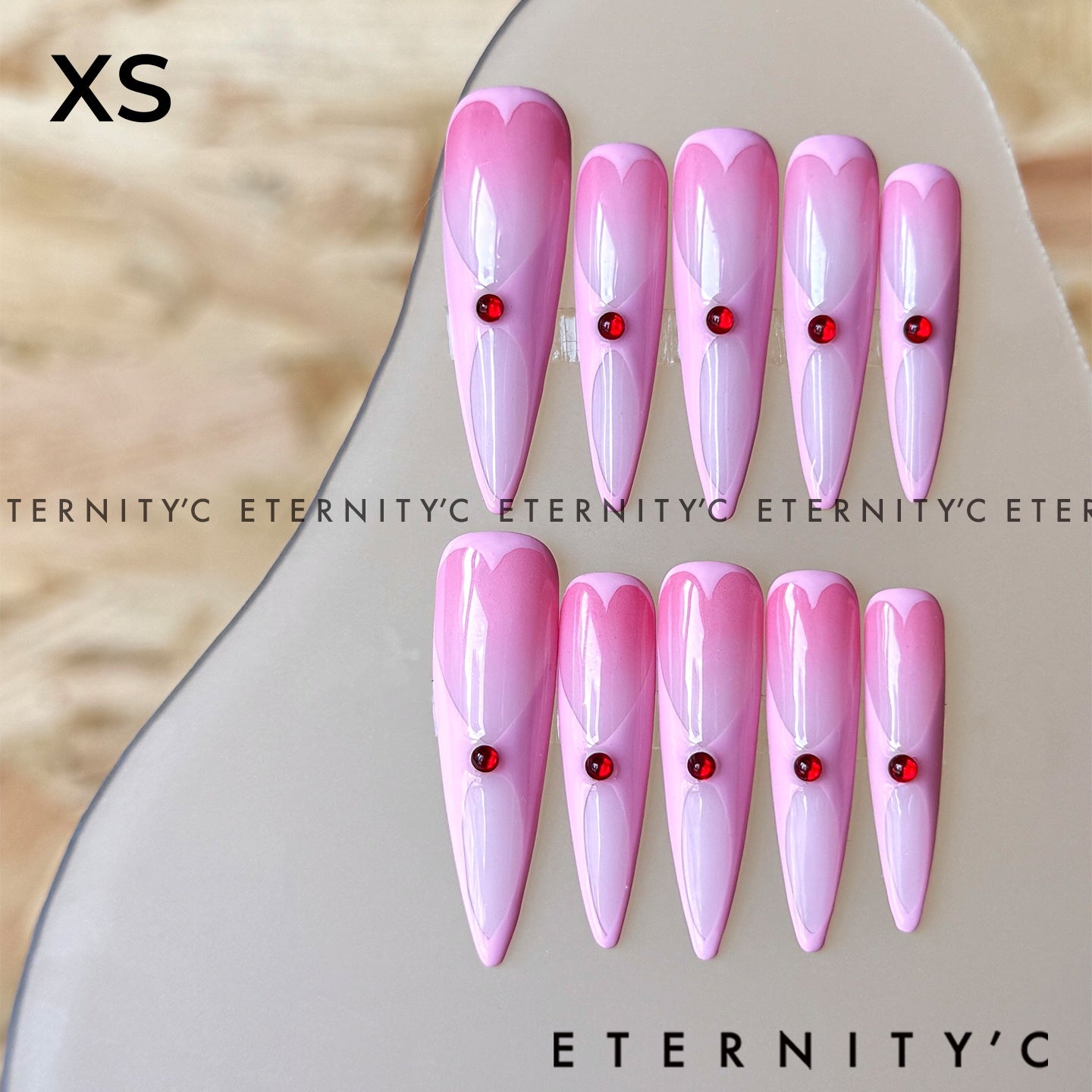 ETERNITY'C Handmade Custom Peach Sweetheart Pressed On Wearable Nails T5014