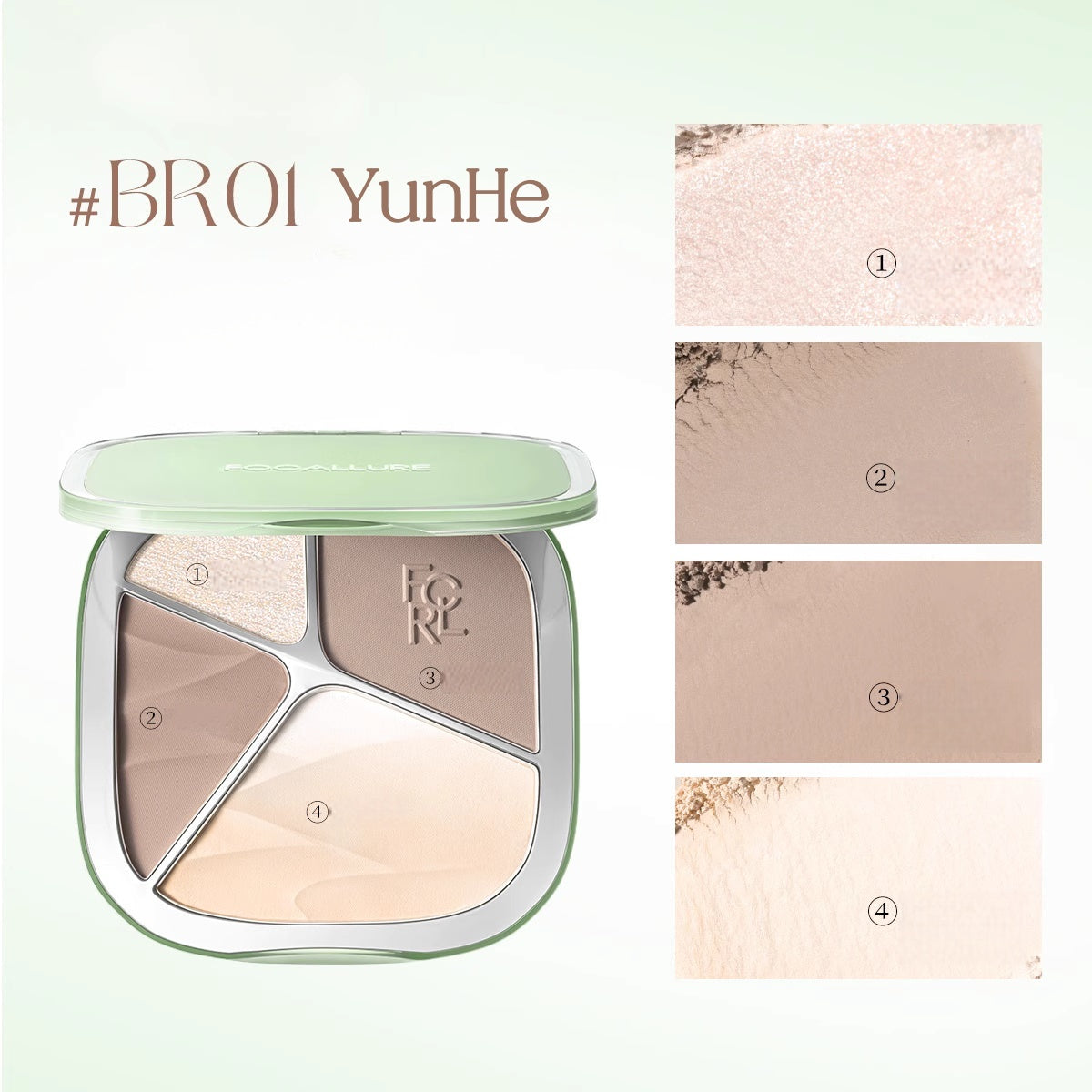 FOCALLURE 4-color Highlighter & Contour Makup Palette T5335