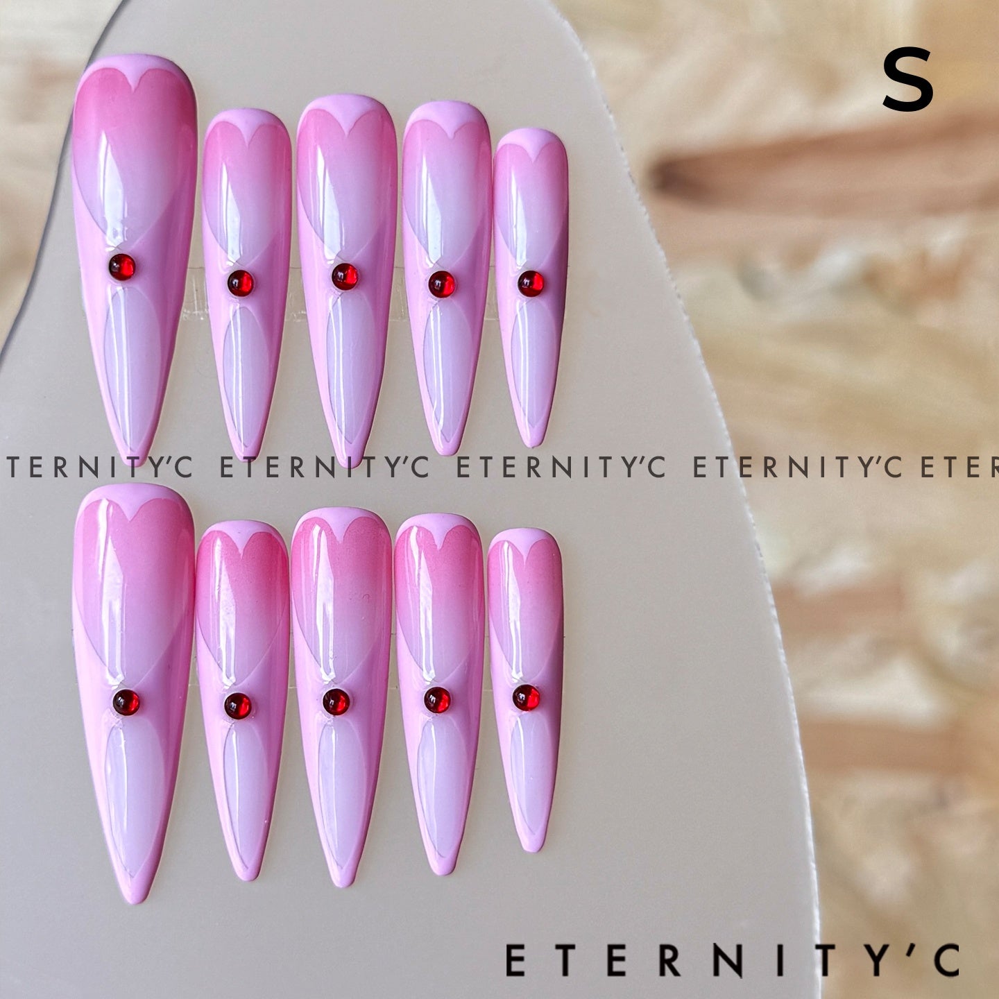 ETERNITY'C Handmade Custom Peach Sweetheart Pressed On Wearable Nails T5014