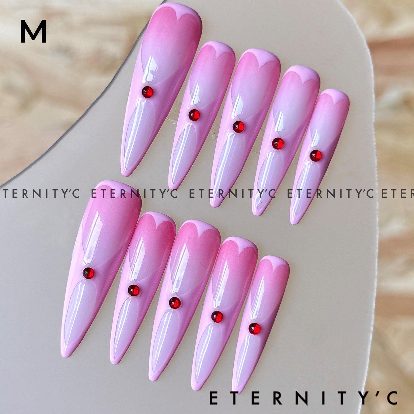 ETERNITY'C Handmade Custom Peach Sweetheart Pressed On Wearable Nails T5014