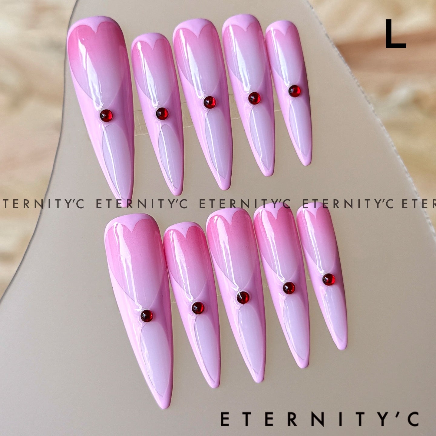 ETERNITY'C Handmade Custom Peach Sweetheart Pressed On Wearable Nails T5014