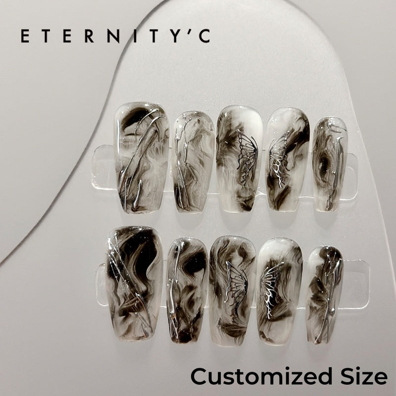 ETERNITY'C Handmade Custom Blooming Butterfly Pressed On Wearable Nails T5002