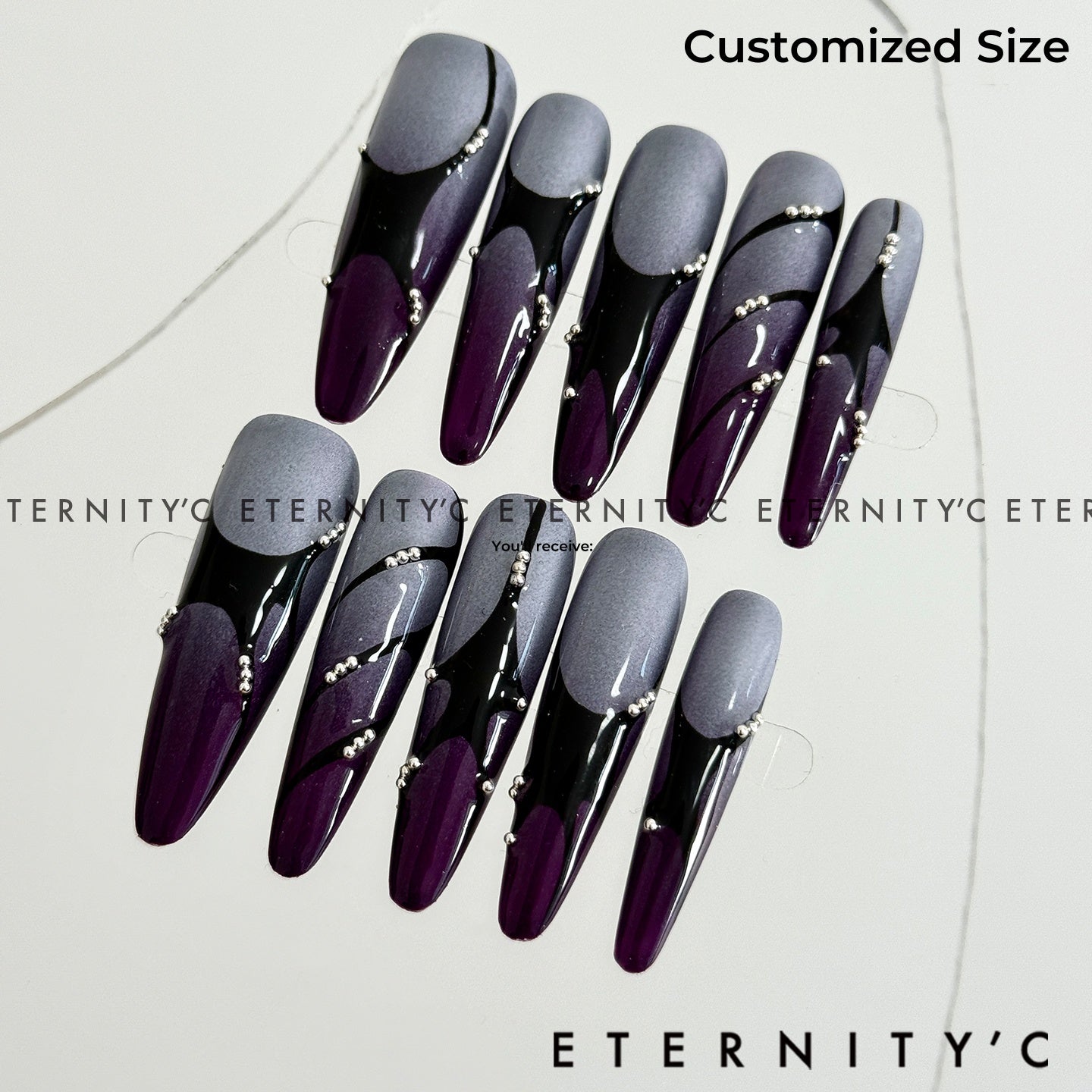 ETERNITY'C Handmade Custom Purple Cyber Pressed On Wearable Nails T4985