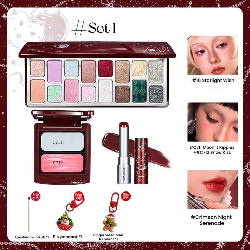 QianYan Christmas Starlight Wishes Collection Eyeshadow & Lipstick & Blusher T5436