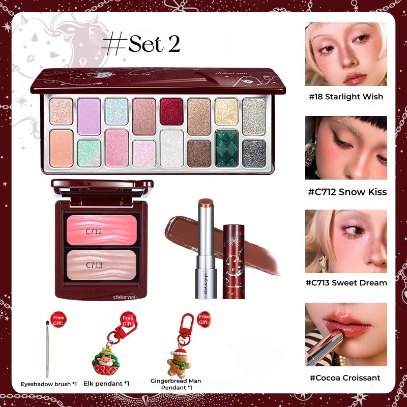 QianYan Christmas Starlight Wishes Collection Eyeshadow & Lipstick & Blusher T5436