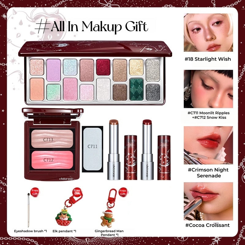 QianYan Christmas Starlight Wishes Collection Eyeshadow & Lipstick & Blusher T5436