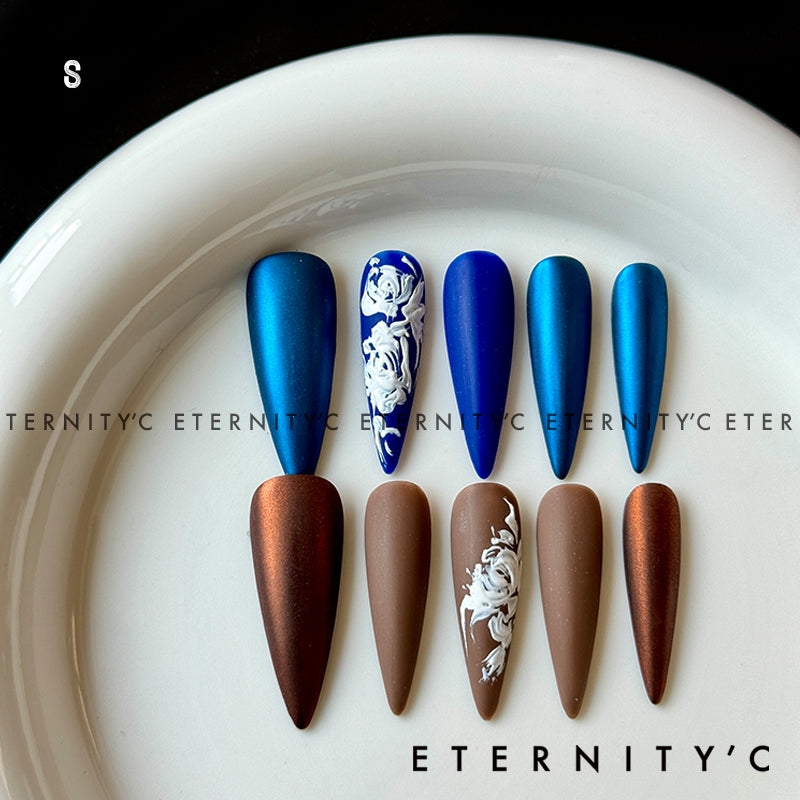 ETERNITY'C Handmade Custom Rococo 3D Flowers Pressed On Wearable Nails T5039