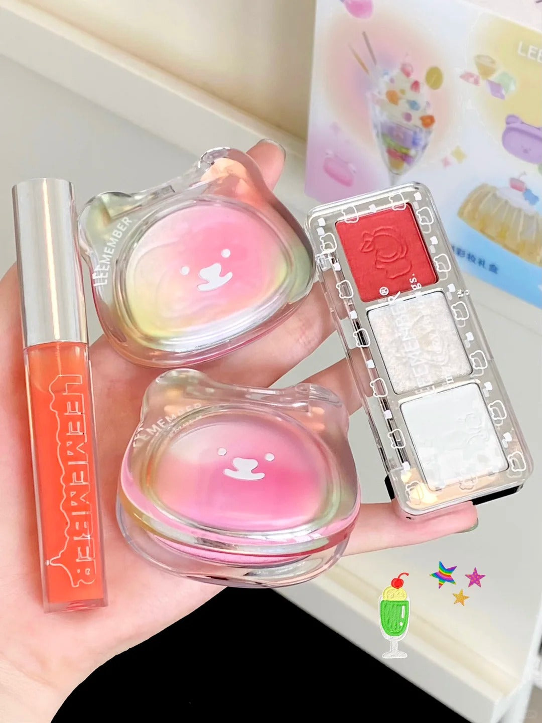 LEEMEMBER Fruit Punch Collection Blusher & Highlighter & Lip Gloss T5001