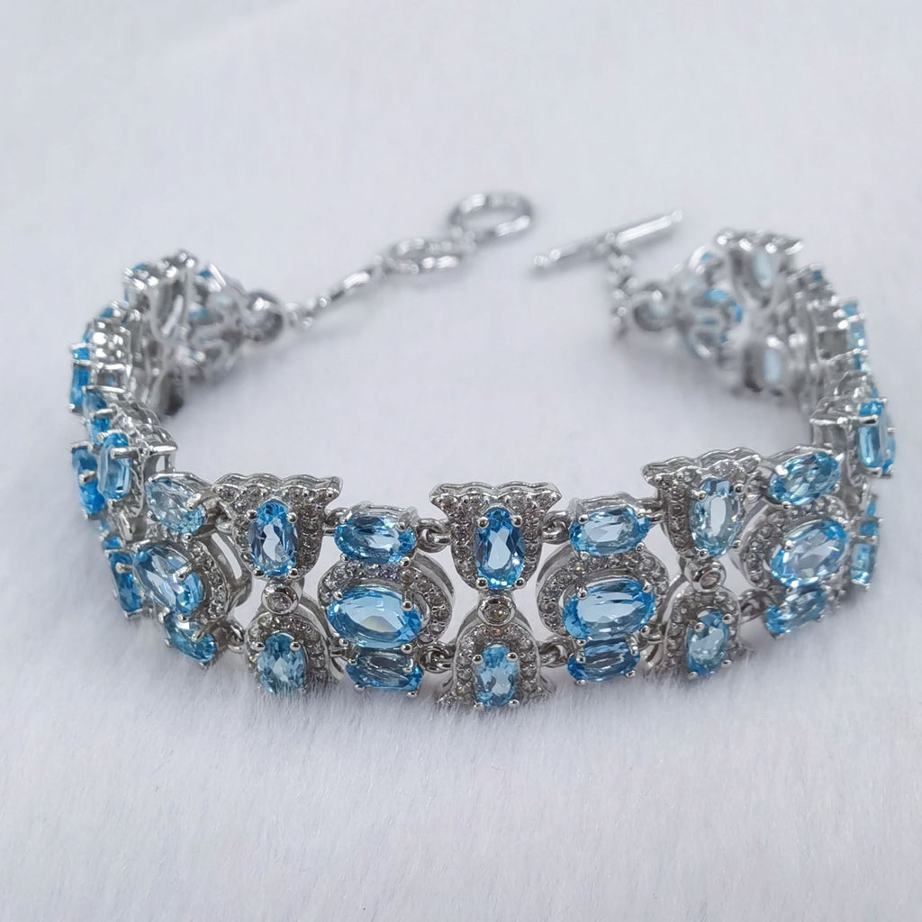 S925 Platinum-Plated Topaz (Swiss Blue) Silver Bracelet for Women T3349