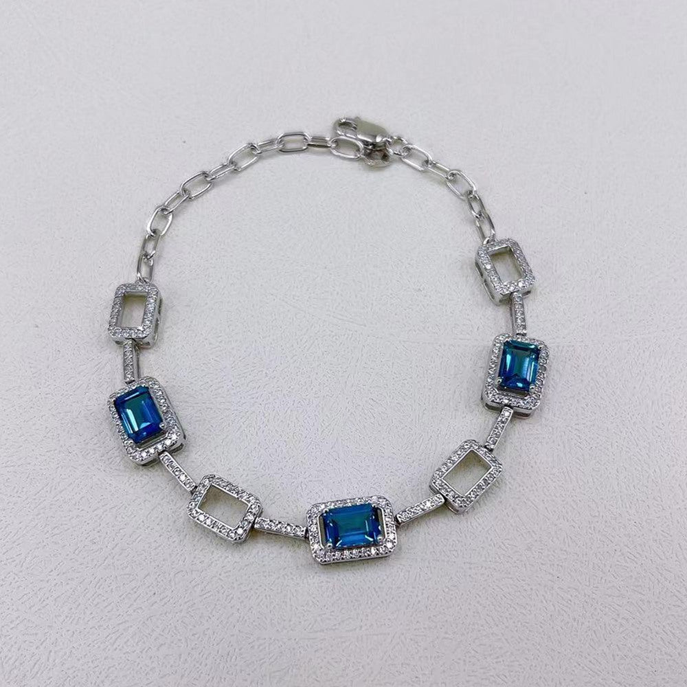 S925 Platinum-Plated Topaz (London Blue) Silver Bracelet for Women T3363
