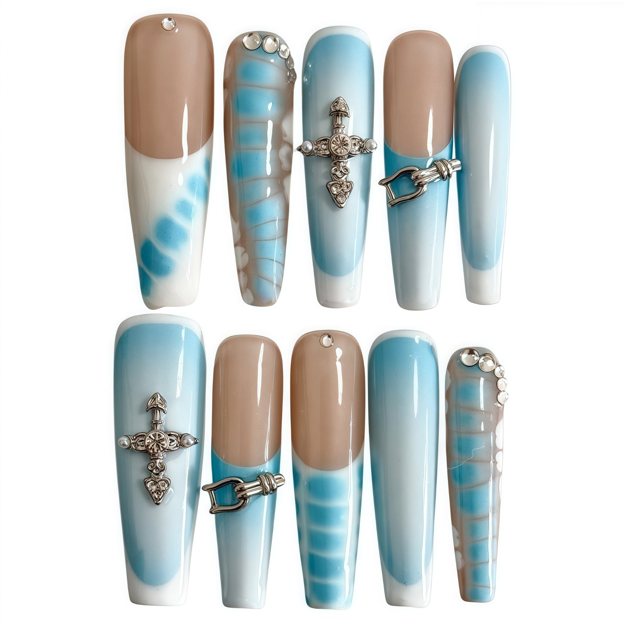 ETERNITY'C Handmade Custom Blue Python Pressed On Wearable Nails T4989