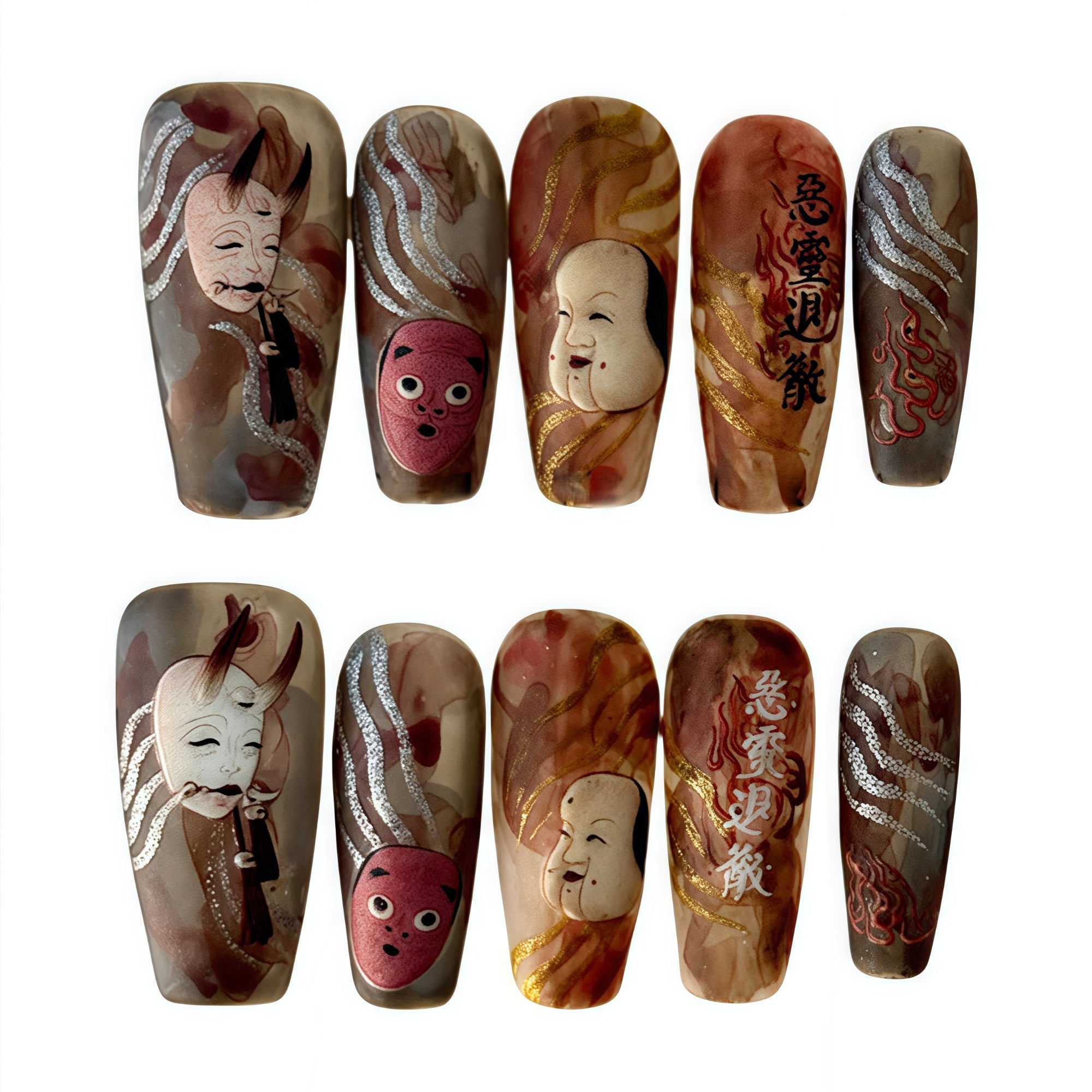 ETERNITY'C Handmade Custom Ukiyo-e Ghosts Pressed On Wearable Nails T5006