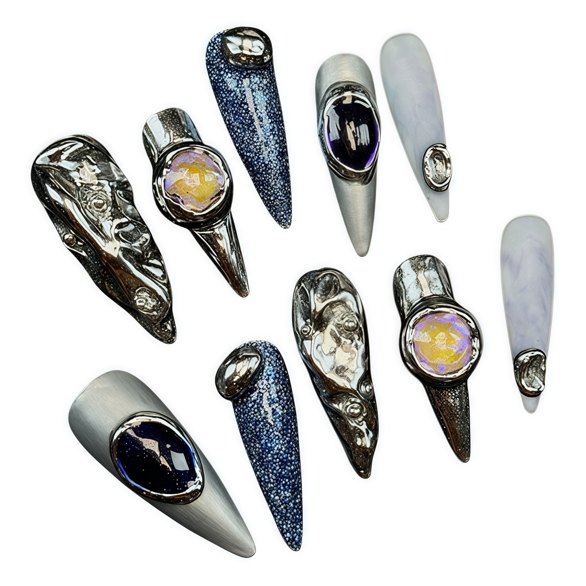 ETERNITY'C Handmade Custom Dream Danube Pressed On Wearable Nails T5042