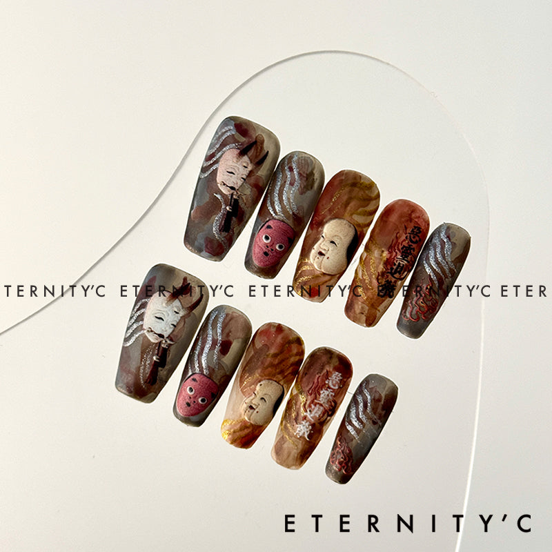 ETERNITY'C Handmade Custom Ukiyo-e Ghosts Pressed On Wearable Nails T5006
