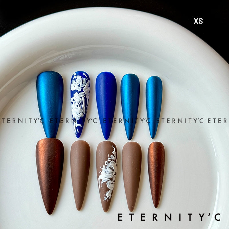 ETERNITY'C Handmade Custom Rococo 3D Flowers Pressed On Wearable Nails T5039