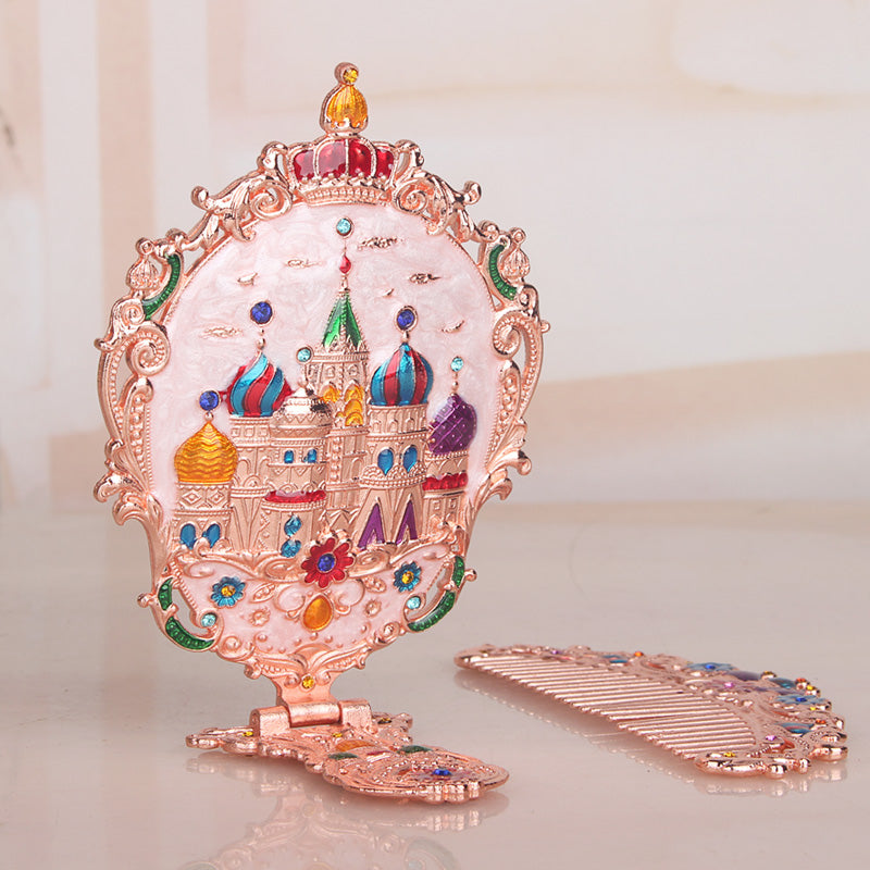 Russian Retro Foldable Handle Mirror + Comb Set T2781