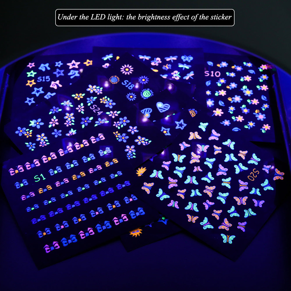FULL BEAUTY 3D Nail Stickers Luminous Neon 24 Pcs Set T2708