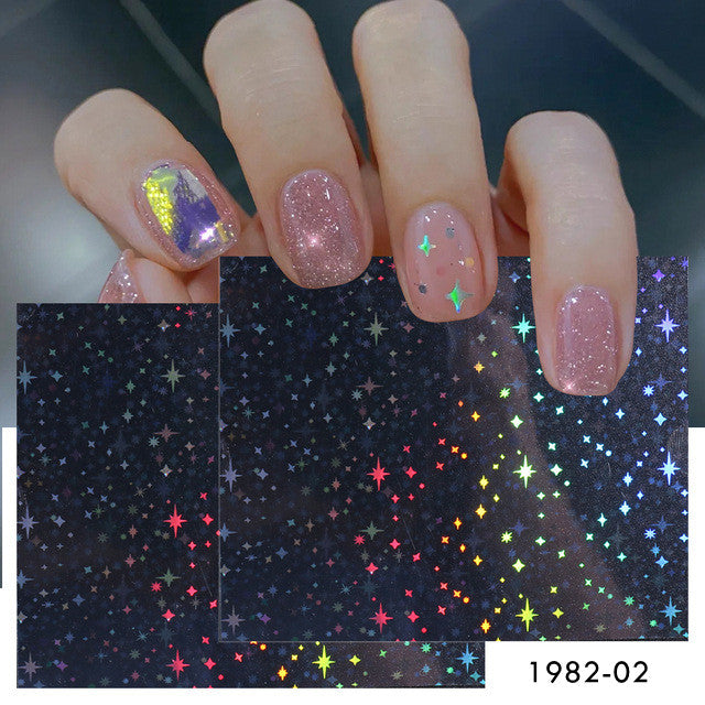 Dornail 6 Sheets Iridescent Aurora Laser Nail Stickers,3D Holographic Nail Art Stickers Colorful Eye Nail Decals Rainbow Lines Mushroom Lip