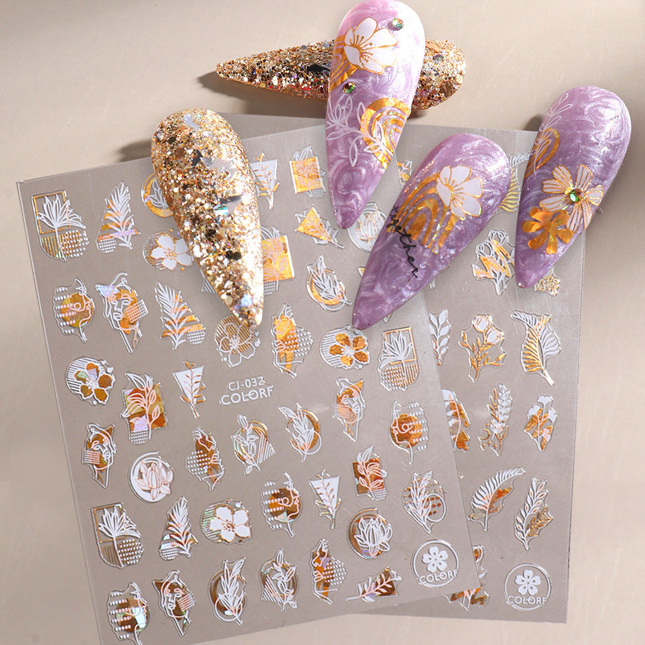 FULL BEAUTY White Gold 3D Holographic Nail Sticker T2727