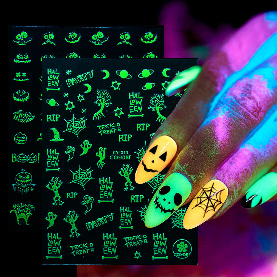 FULL BEAUTY Halloween Luminous Neon 3D Nail Sticker T2710