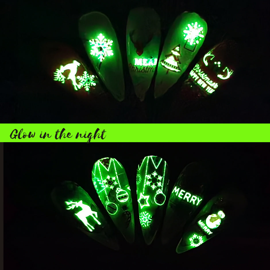 FULL BEAUTY Christmas Luminous Neon 3D Nail Sticker T2711