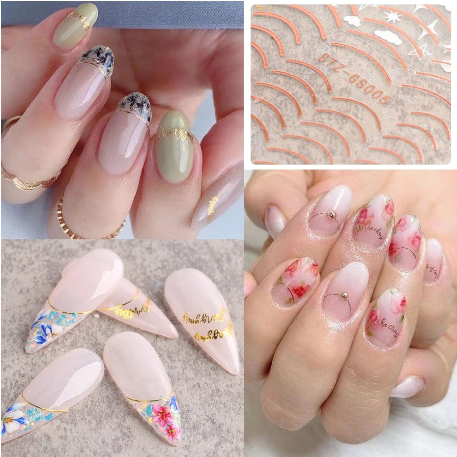 FULL BEAUTY Metal Curved Stripe Lines 3D Nail Sticker T2700