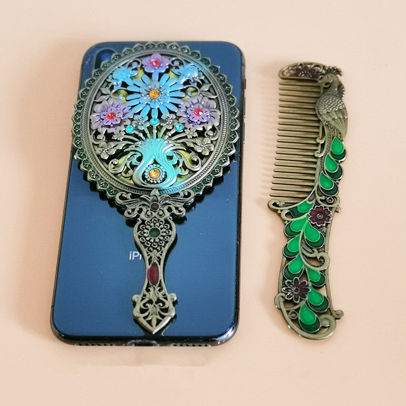 Court Style Retro Foldable Handle Mirror + Comb Set T2783