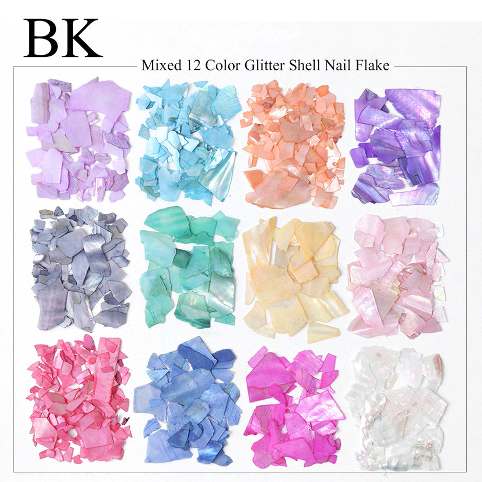 FULL BEAUTY Abalone Shell Flakes Nail Decoration 12 Grids T2734