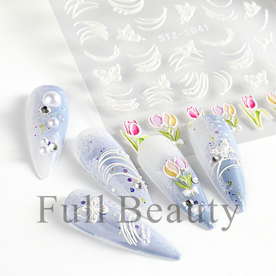FULL BEAUTY Butterfly Flower Engraved 5D Nail Sticker T2701