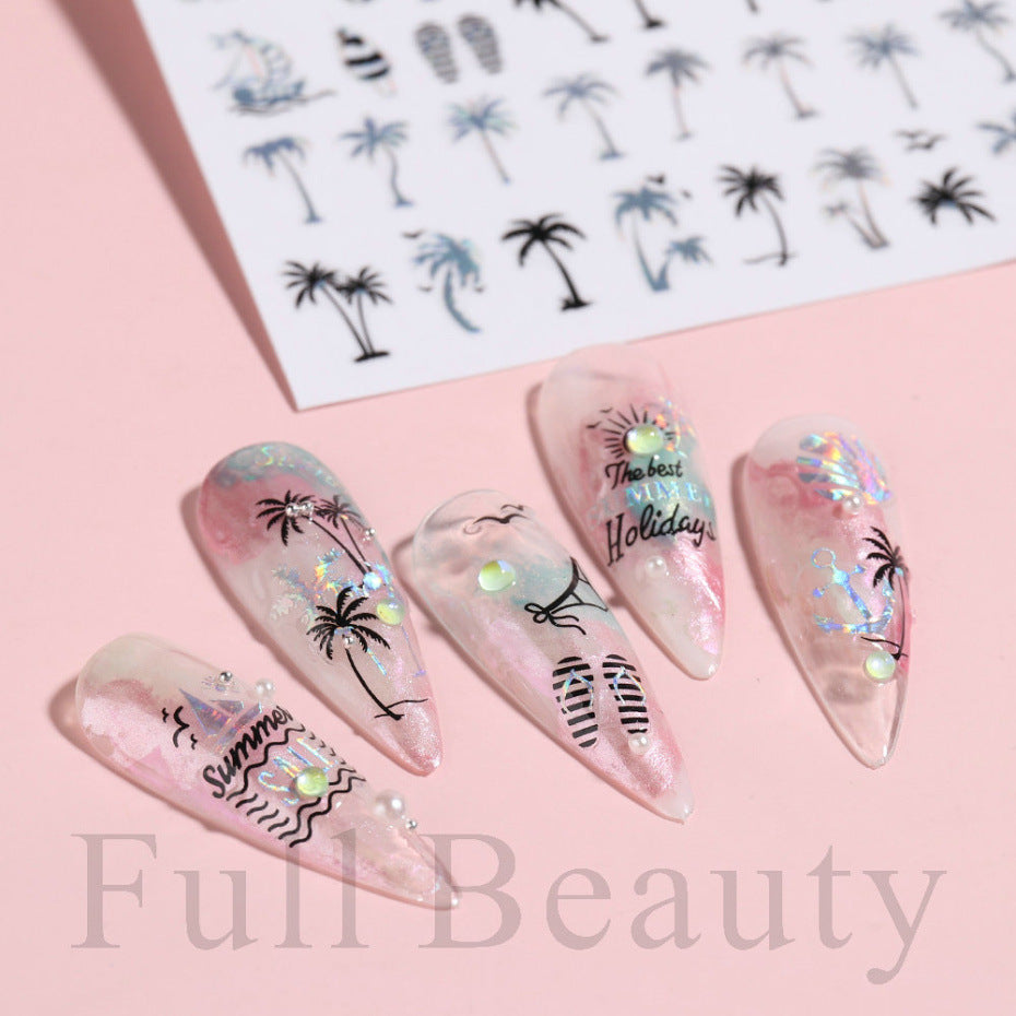 FULL BEAUTY 3D Holographic Plant Ocean Nail Sticker T2704