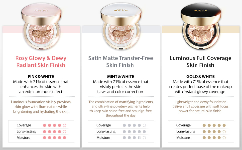 AGE 20's Signature 3-Color Oil Control Air Cushion Foundation With Refill (White Box) T1968