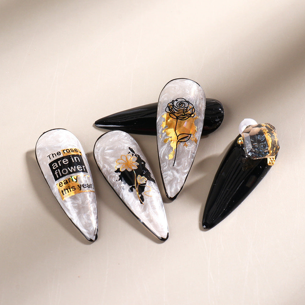 FULL BEAUTY Black Gold 3D Holographic Nail Sticker T2726