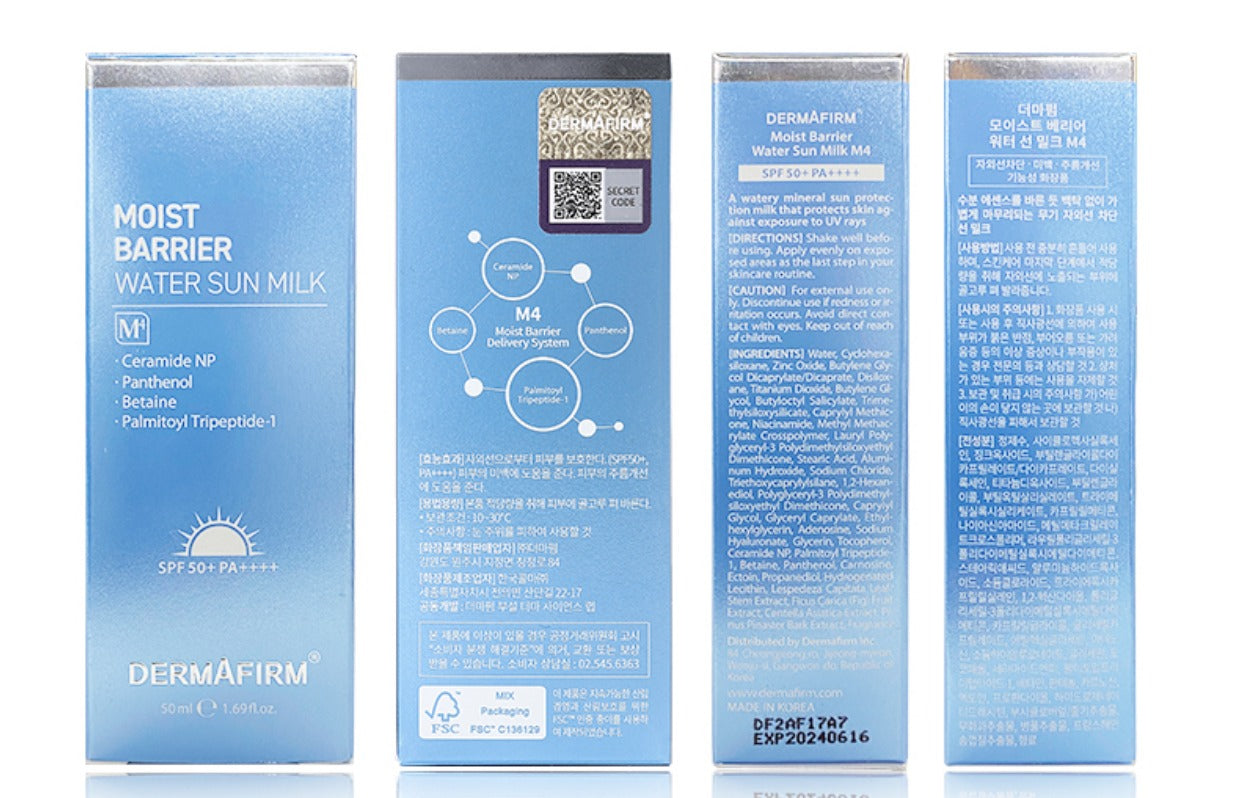 Dermafirm 50ml Moist Barrier Water Sun Defense Milk M4 SPF 50+ PA++++ T3117