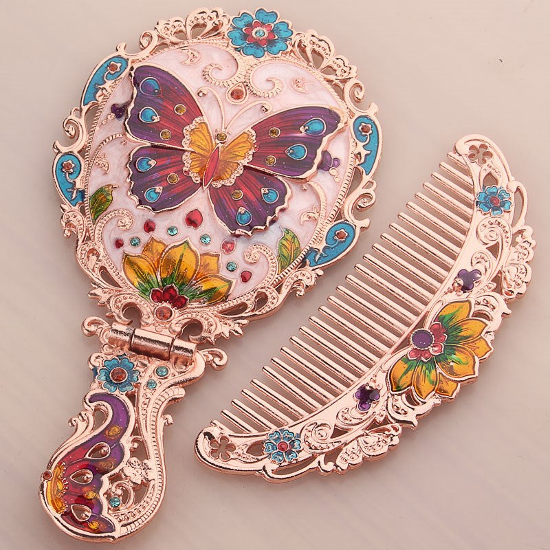 Russian Retro Foldable Handle Mirror + Comb Set T2781