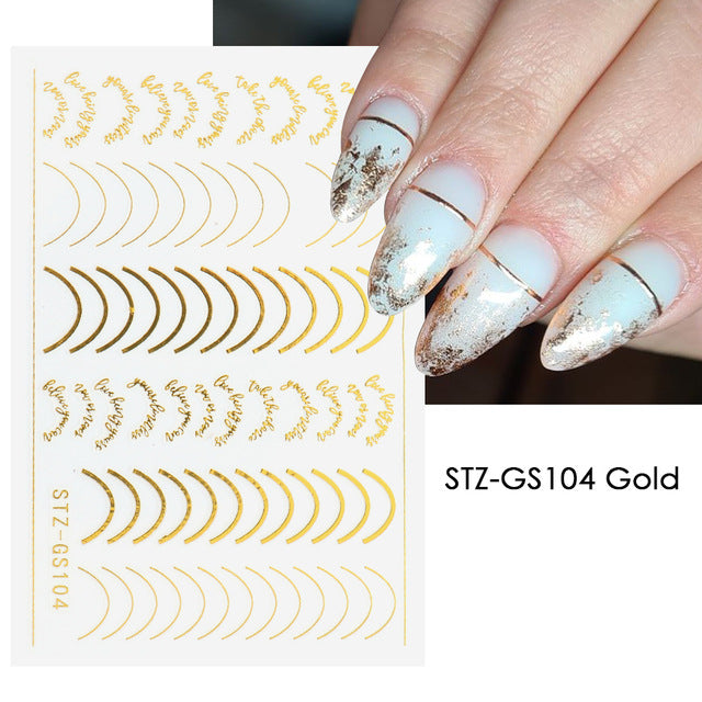 FULL BEAUTY Metal Curved Stripe Lines 3D Nail Sticker T2700