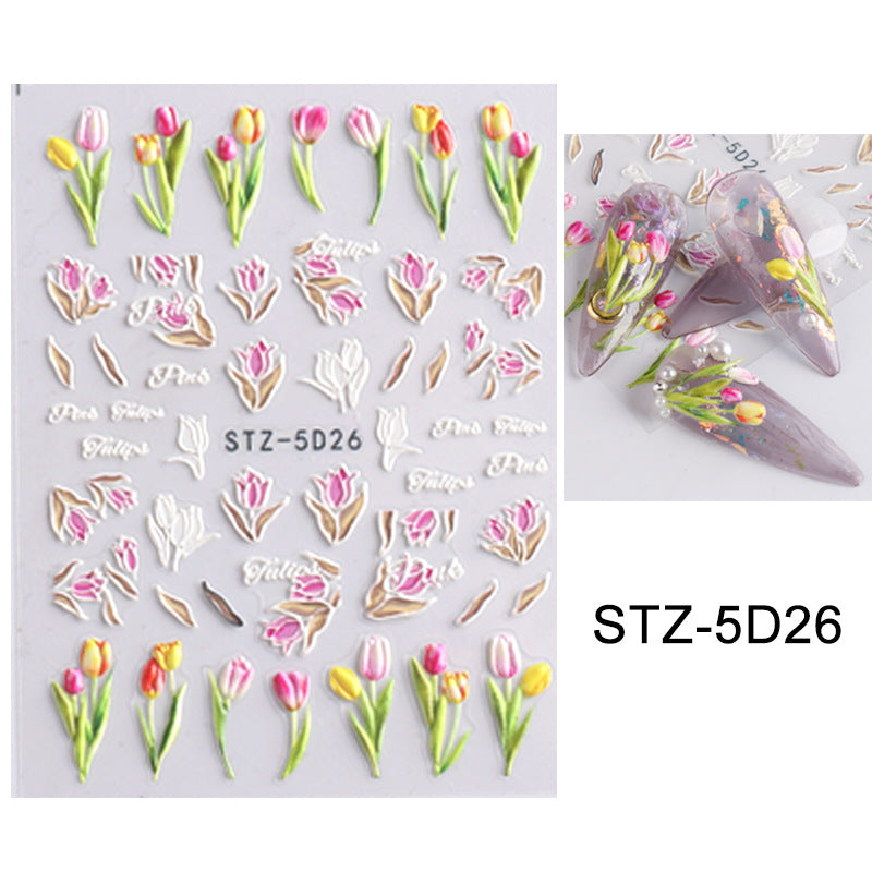 FULL BEAUTY Butterfly Flower Engraved 5D Nail Sticker T2701