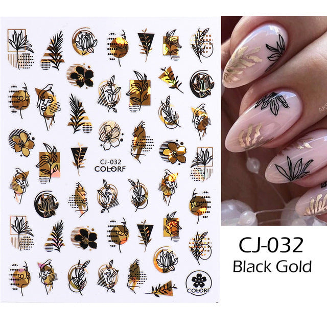 FULL BEAUTY Black Gold 3D Holographic Nail Sticker T2726