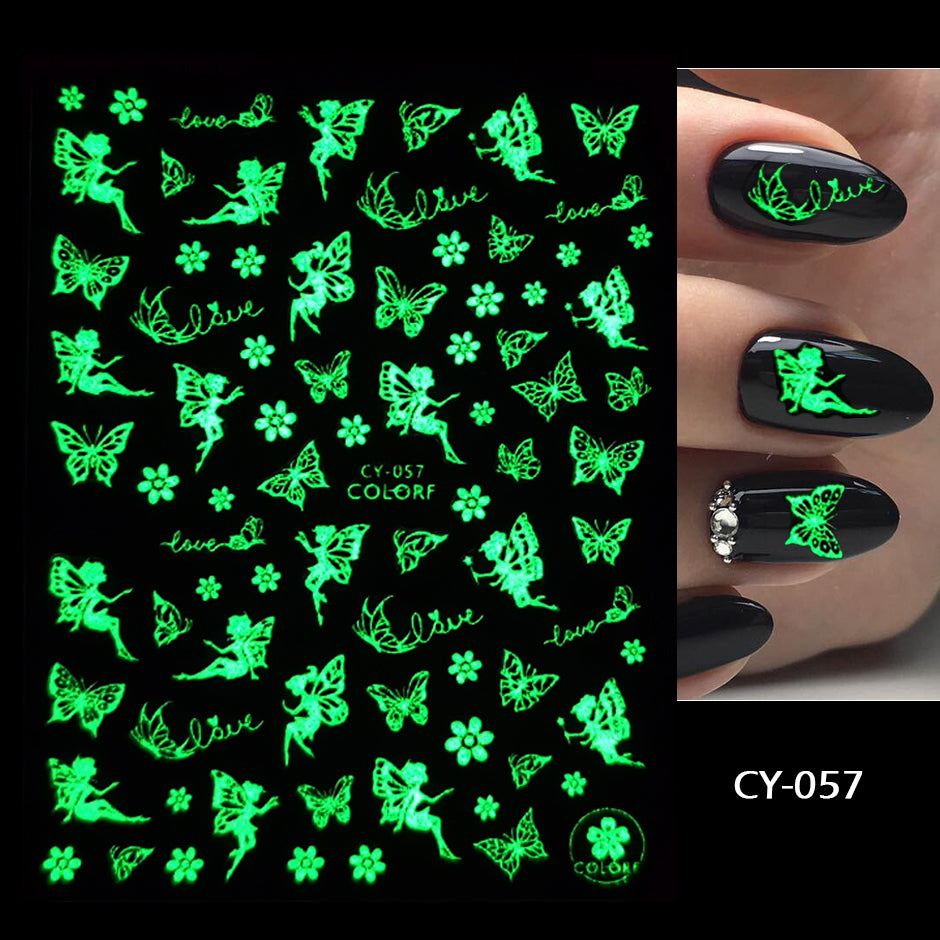FULL BEAUTY 3D Nail Stickers Luminous Neon 9 Pcs Set T2707